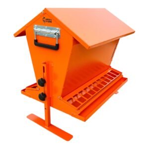 24 kg Kapasiteli Çatılı, Çift Taraflı Metal Tavuk Yemliği (Turuncu)