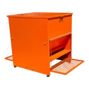 24 kg Kapasiteli Otomatik Pedallı Metal Tavuk Yemliği - Çift Taraflı (Turuncu)