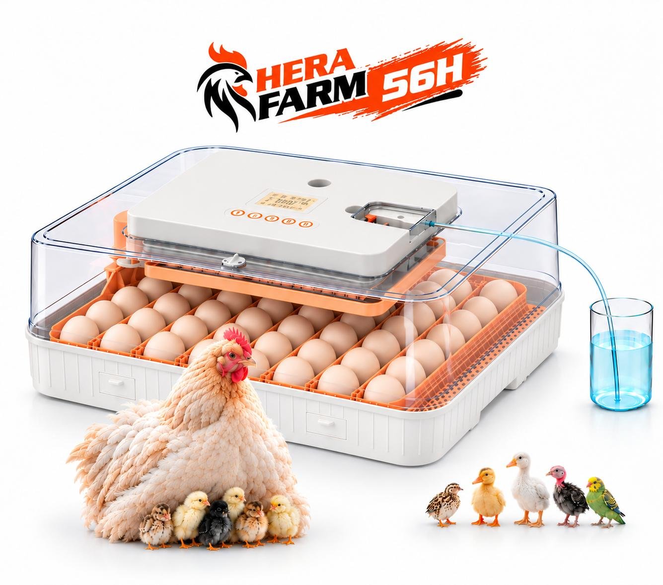 HERA FARM Tam Otomatik 56'lı Kuluçka Makinası-56H (Civciv Suluğu,Yemliği ve Takip Kartı Hediyeli)